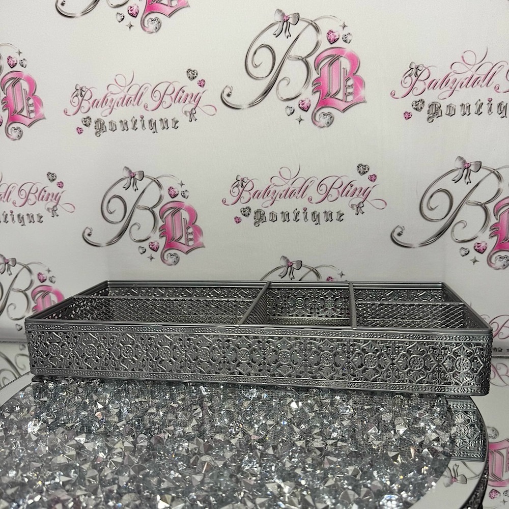 Tray organizer metal silver ornate luxe Elegant Silver Tray stunning home decor